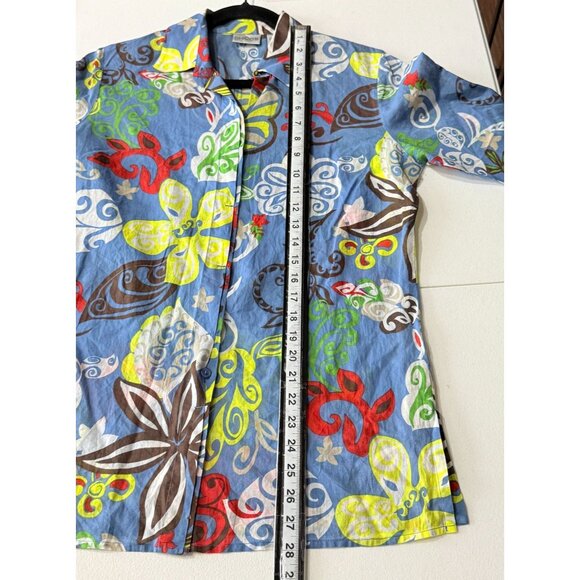 Chico’s Blue Multicolor Floral Abstract Button Front Shirt Top Size 0 S - Picture 5 of 10
